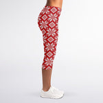 Xmas Nordic Knitted Pattern Print Women's Capri Leggings