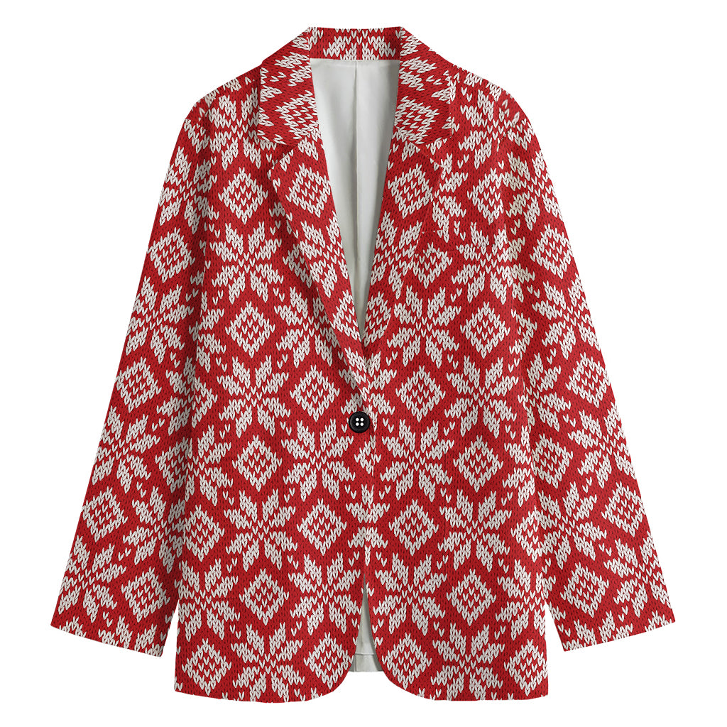 Xmas Nordic Knitted Pattern Print Women's Cotton Blazer