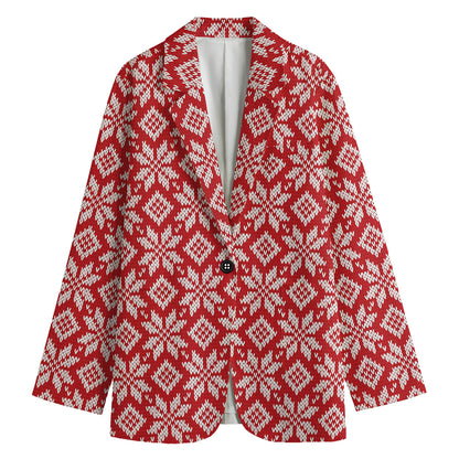 Xmas Nordic Knitted Pattern Print Women's Cotton Blazer