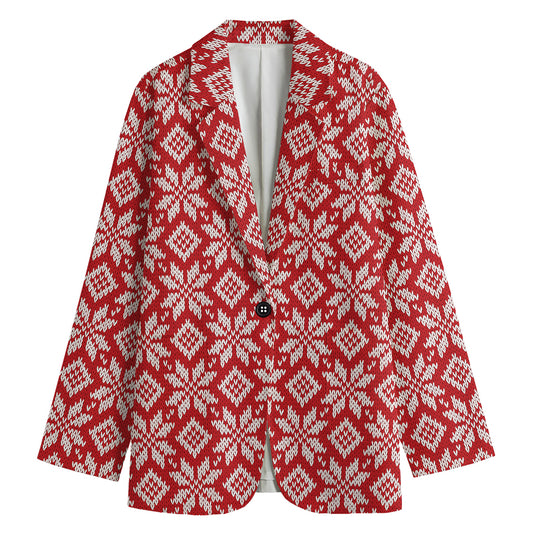Xmas Nordic Knitted Pattern Print Women's Cotton Blazer