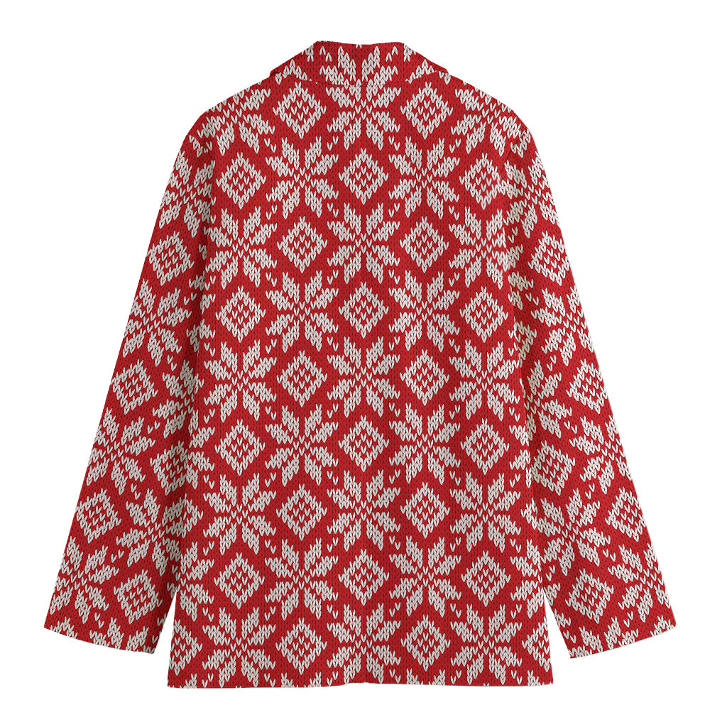 Xmas Nordic Knitted Pattern Print Women's Cotton Blazer
