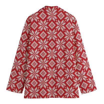 Xmas Nordic Knitted Pattern Print Women's Cotton Blazer