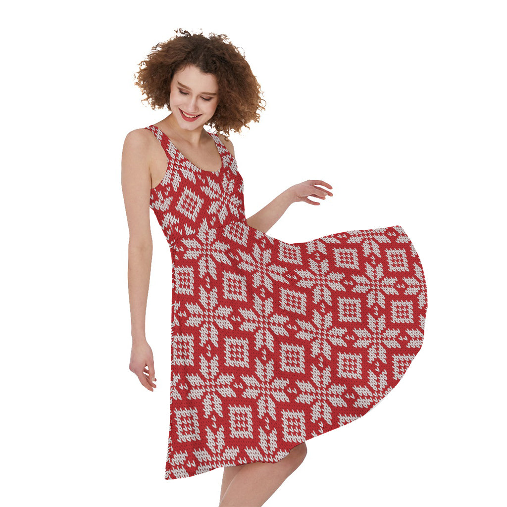 Xmas Nordic Knitted Pattern Print Women's Sleeveless Dress