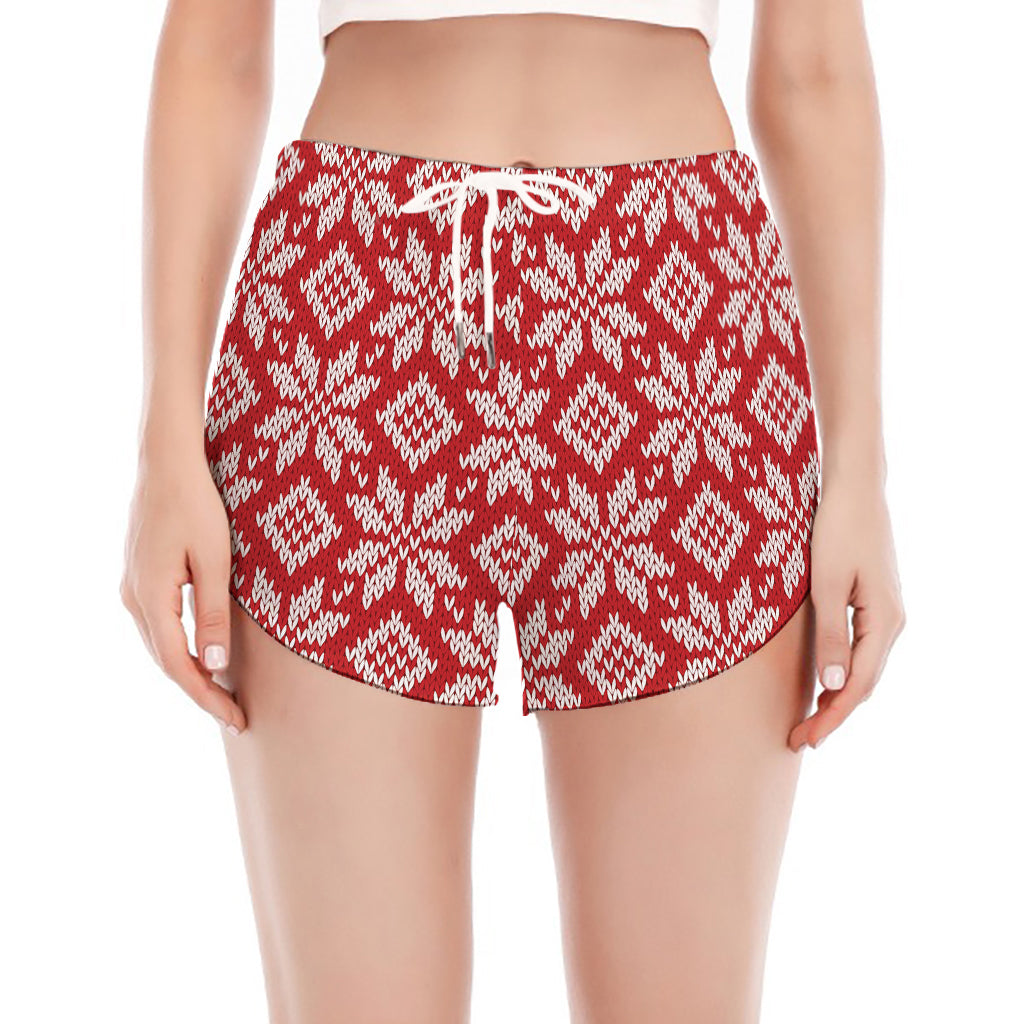 Xmas Nordic Knitted Pattern Print Women's Split Running Shorts