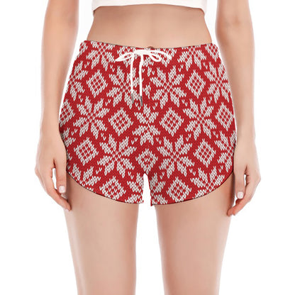 Xmas Nordic Knitted Pattern Print Women's Split Running Shorts