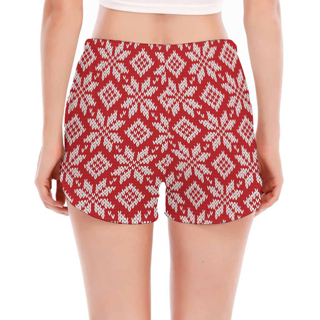 Xmas Nordic Knitted Pattern Print Women's Split Running Shorts