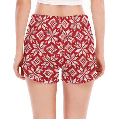 Xmas Nordic Knitted Pattern Print Women's Split Running Shorts