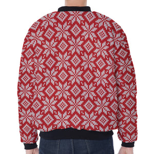 Xmas Nordic Knitted Pattern Print Zip Sleeve Bomber Jacket