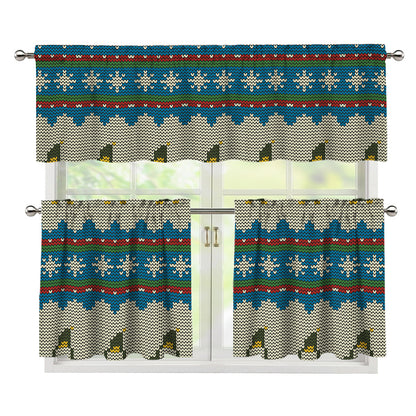 Xmas Penguin Pattern Print 3 Piece Kitchen Curtains