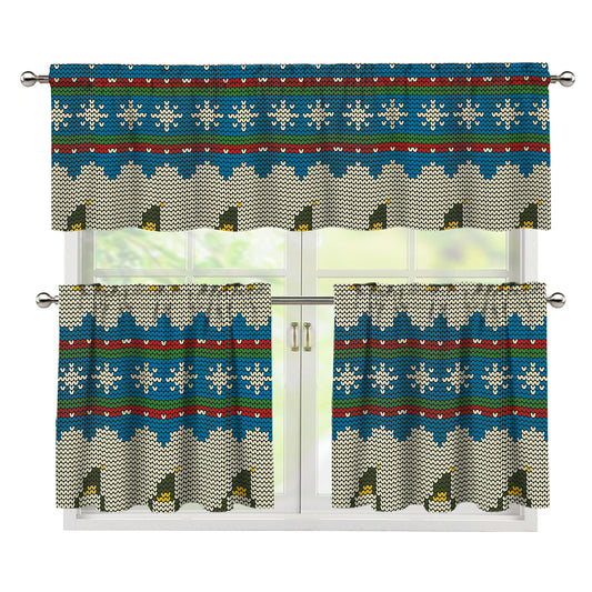 Xmas Penguin Pattern Print 3 Piece Kitchen Curtains