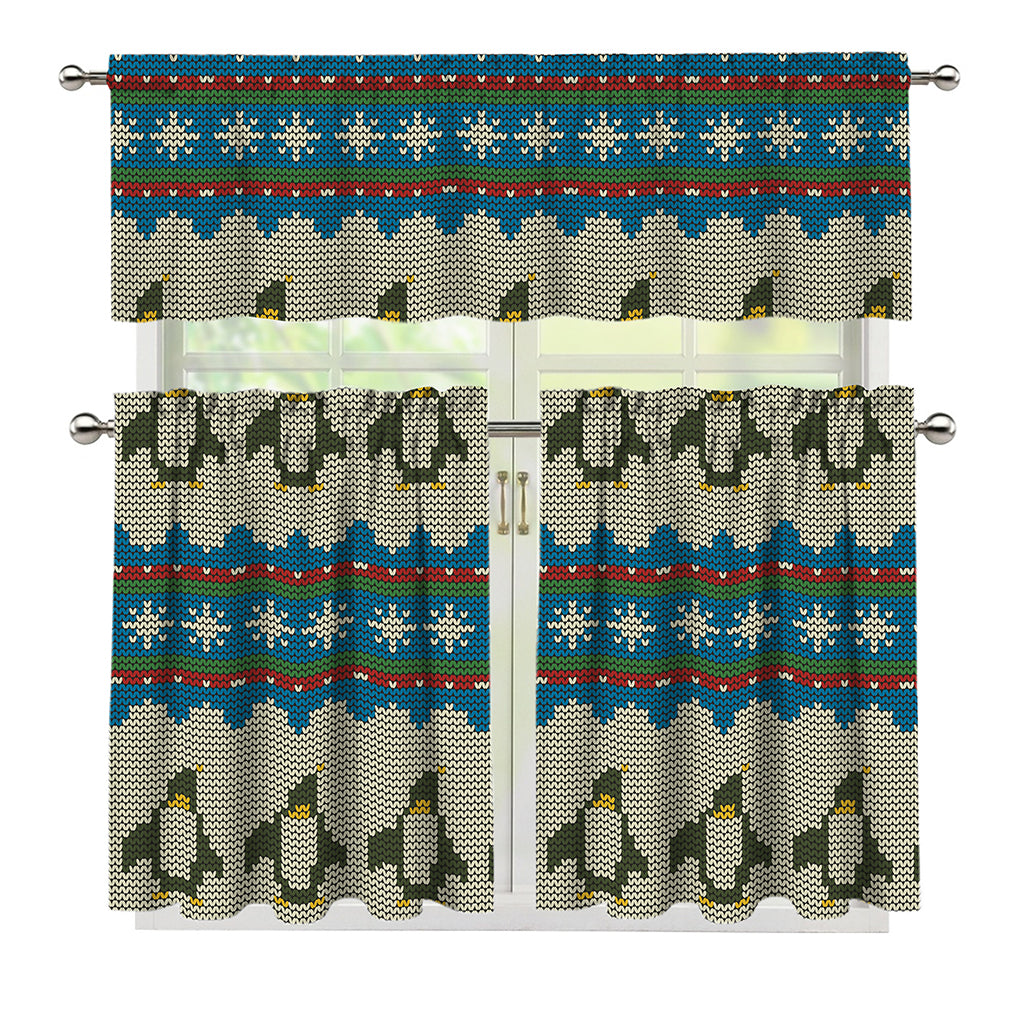Xmas Penguin Pattern Print 3 Piece Kitchen Curtains