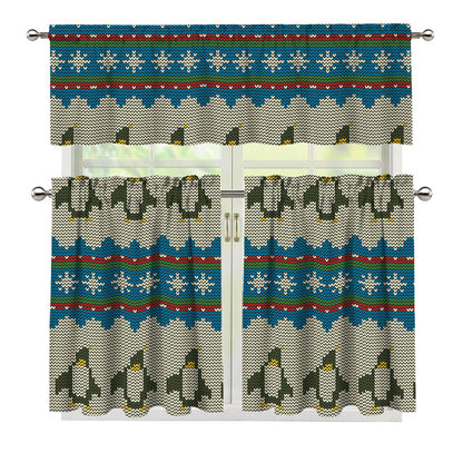 Xmas Penguin Pattern Print 3 Piece Kitchen Curtains