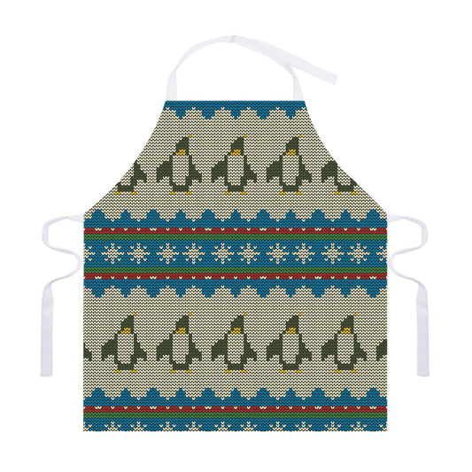 Xmas Penguin Pattern Print Adjustable Apron