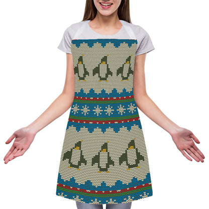 Xmas Penguin Pattern Print Adjustable Apron