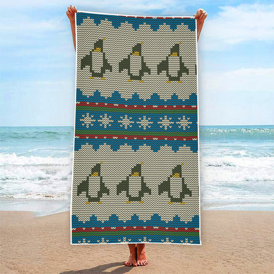 Xmas Penguin Pattern Print Beach Towel