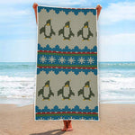 Xmas Penguin Pattern Print Beach Towel