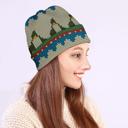 Xmas Penguin Pattern Print Beanie