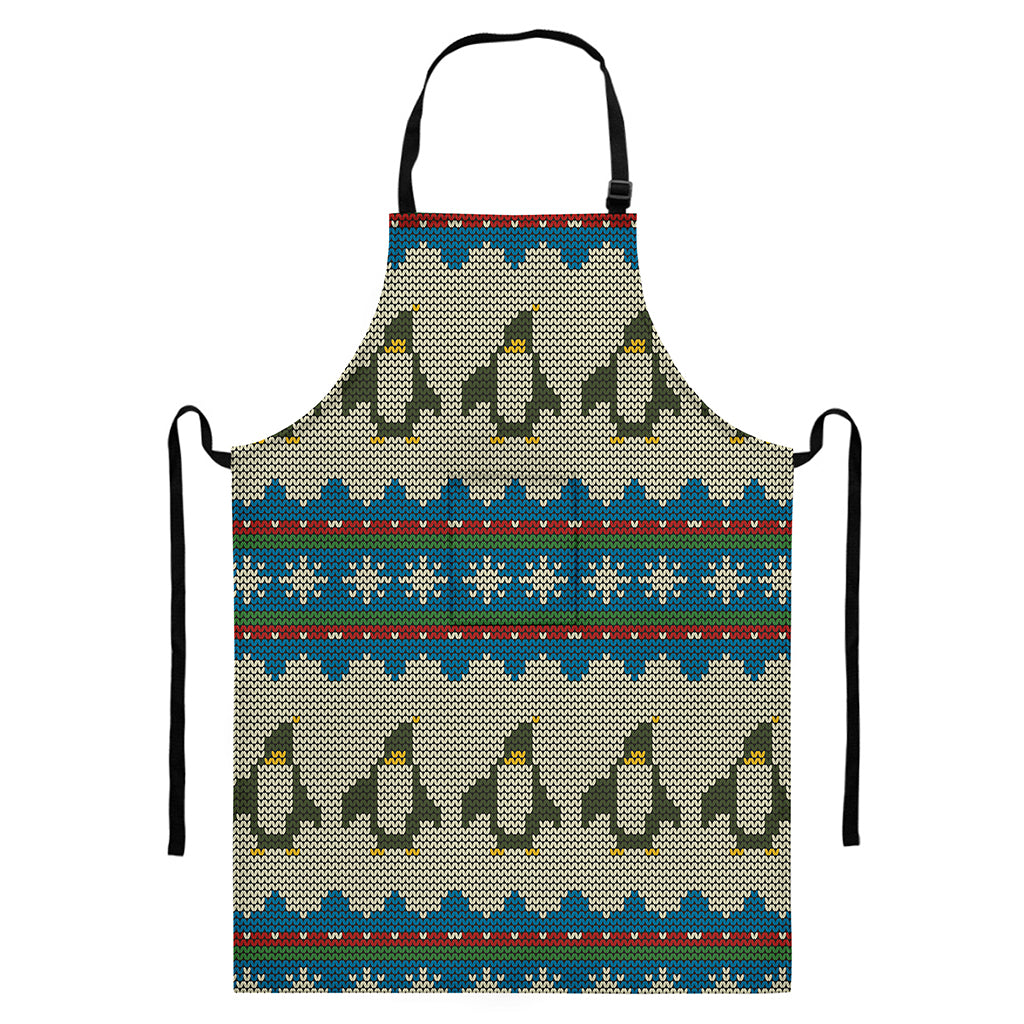 Xmas Penguin Pattern Print Bib Apron With Pocket