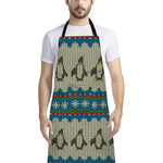 Xmas Penguin Pattern Print Bib Apron With Pocket