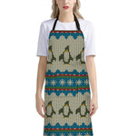 Xmas Penguin Pattern Print Bib Apron With Pocket