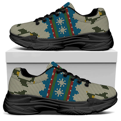 Xmas Penguin Pattern Print Black Chunky Shoes