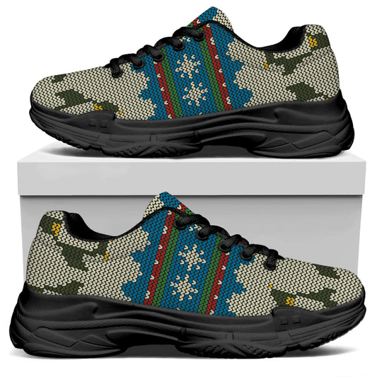 Xmas Penguin Pattern Print Black Chunky Shoes