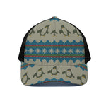 Xmas Penguin Pattern Print Black Mesh Trucker Cap
