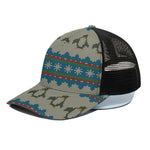 Xmas Penguin Pattern Print Black Mesh Trucker Cap