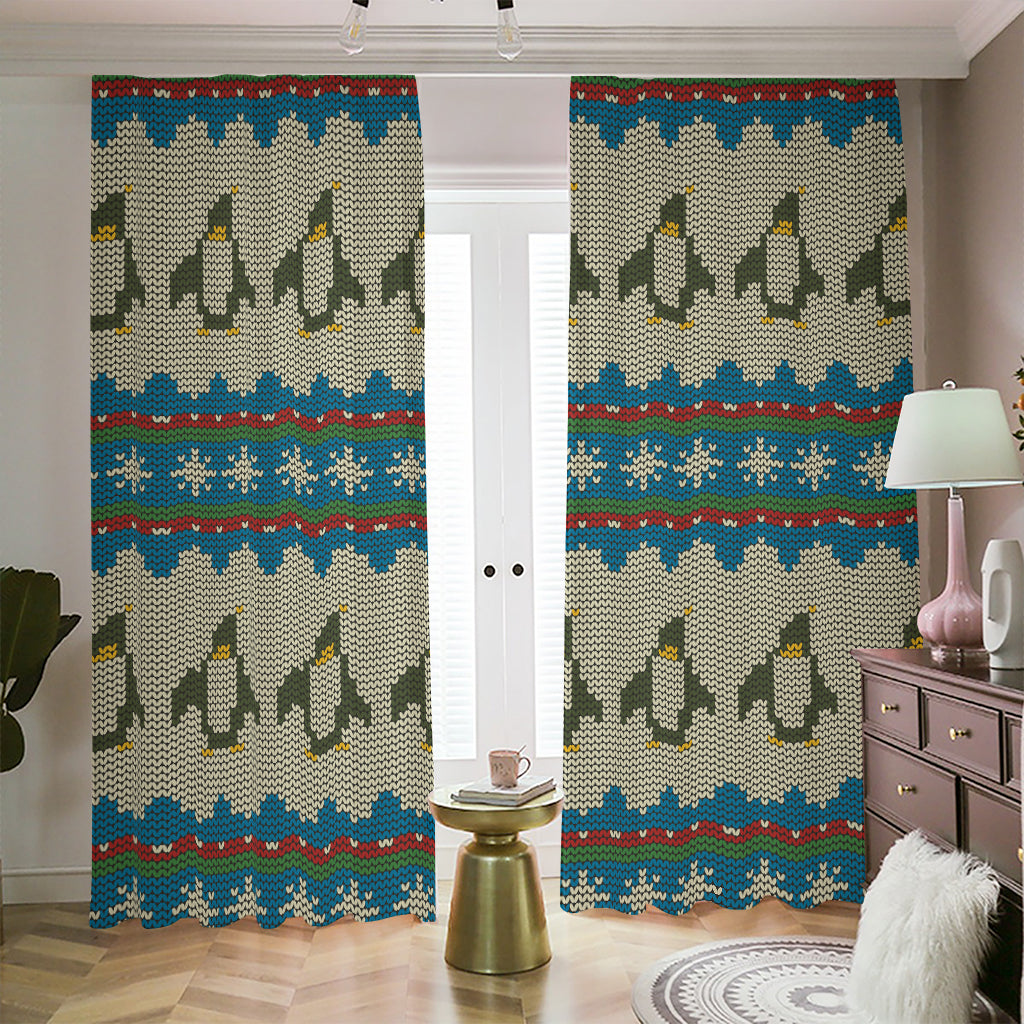 Xmas Penguin Pattern Print Blackout Pencil Pleat Curtains