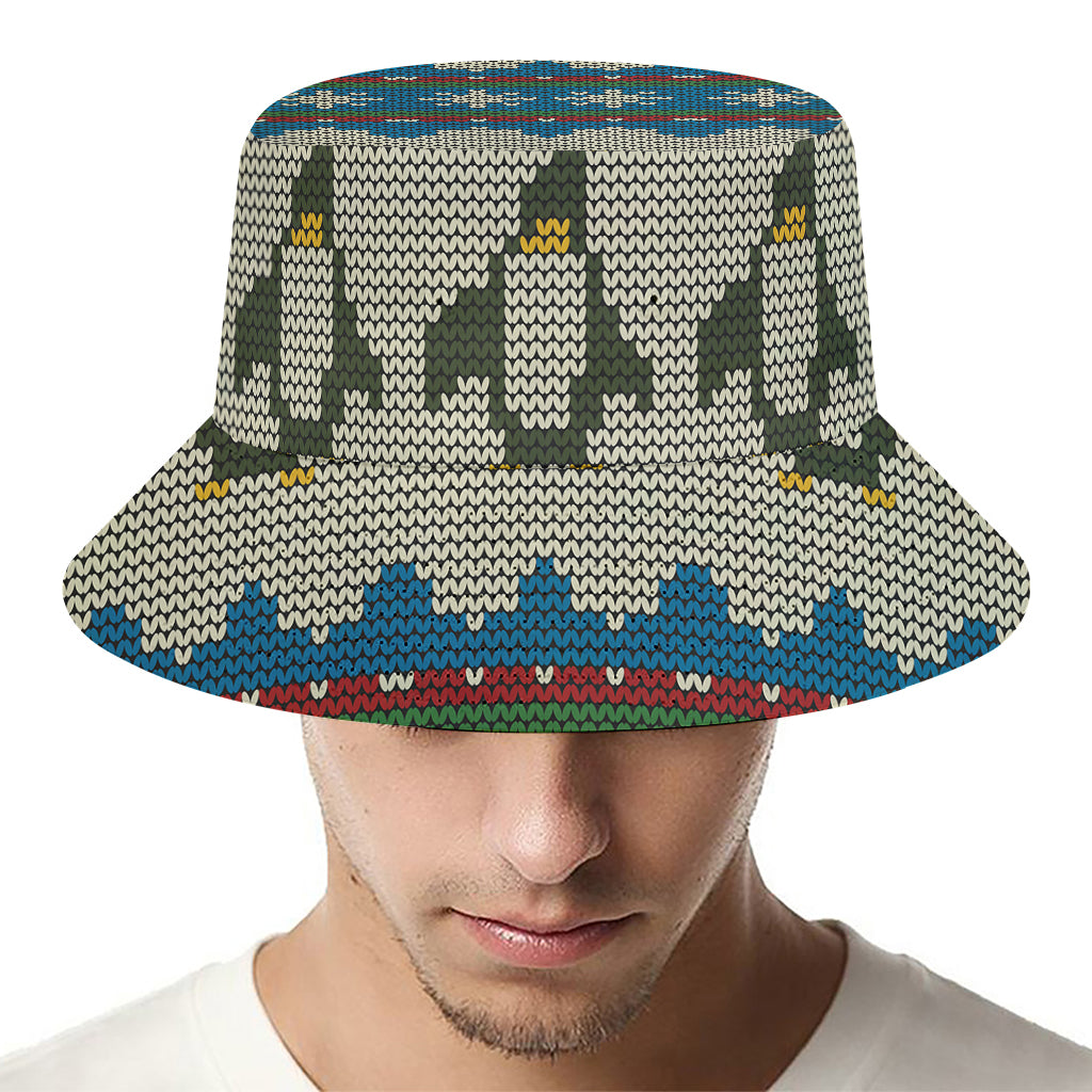 Xmas Penguin Pattern Print Bucket Hat