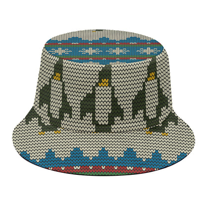 Xmas Penguin Pattern Print Bucket Hat