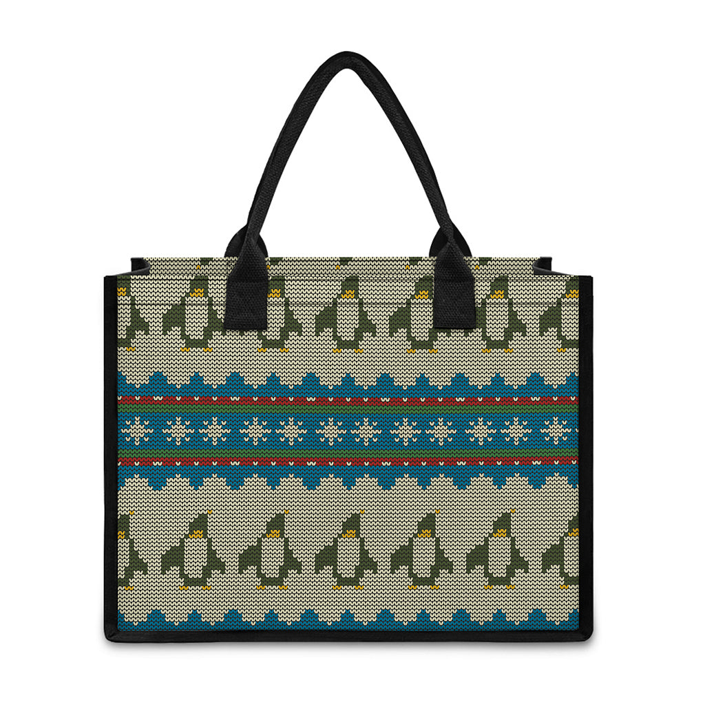 Xmas Penguin Pattern Print Canvas Tote Bag