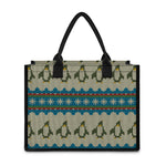 Xmas Penguin Pattern Print Canvas Tote Bag