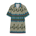 Xmas Penguin Pattern Print Cotton Hawaiian Shirt