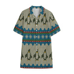 Xmas Penguin Pattern Print Cotton Hawaiian Shirt