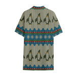 Xmas Penguin Pattern Print Cotton Hawaiian Shirt