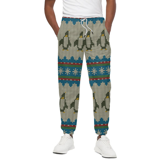 Xmas Penguin Pattern Print Cotton Pants
