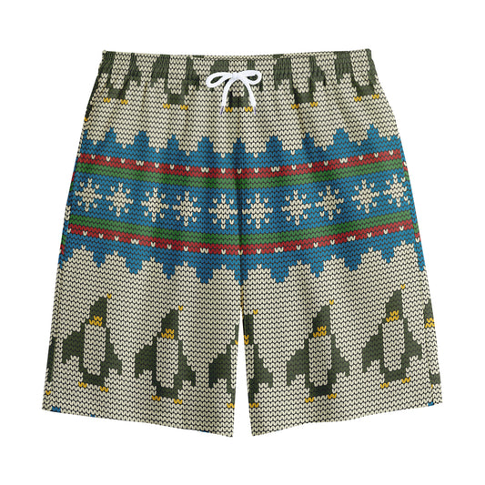 Xmas Penguin Pattern Print Cotton Shorts