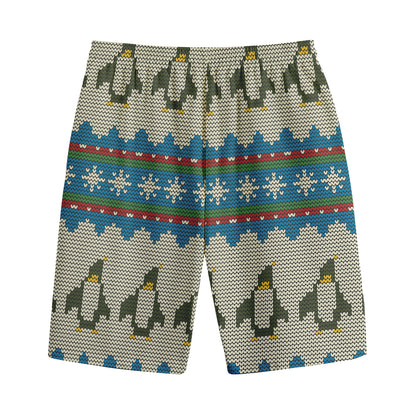 Xmas Penguin Pattern Print Cotton Shorts