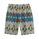 Xmas Penguin Pattern Print Cotton Shorts