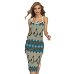 Xmas Penguin Pattern Print Cross Back Cami Dress