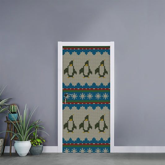 Xmas Penguin Pattern Print Door Sticker