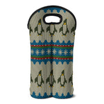 Xmas Penguin Pattern Print Double Neoprene Wine Tote