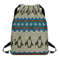 Xmas Penguin Pattern Print Drawstring Backpack