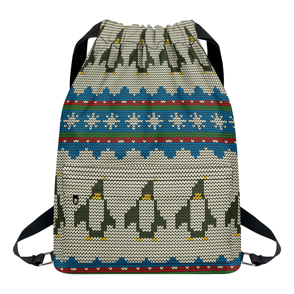 Xmas Penguin Pattern Print Drawstring Backpack