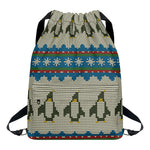 Xmas Penguin Pattern Print Drawstring Backpack
