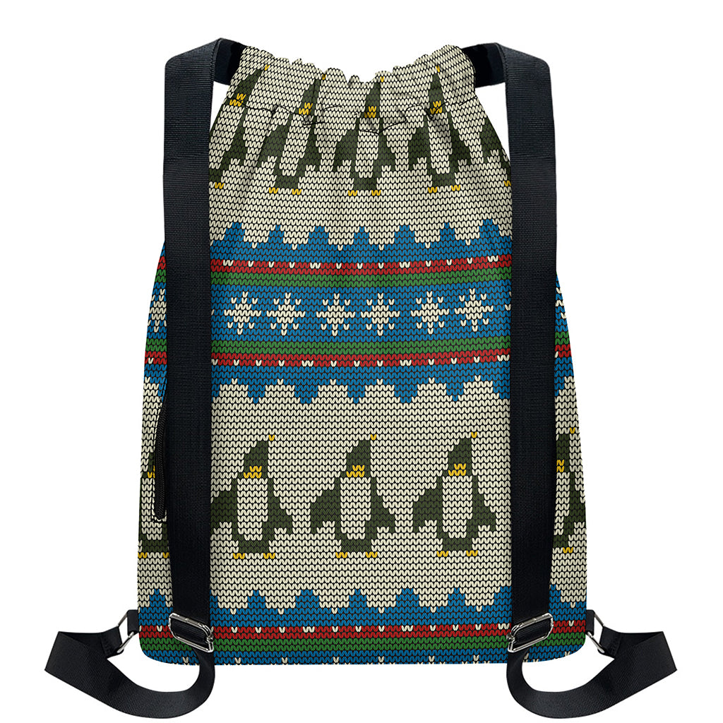Xmas Penguin Pattern Print Drawstring Backpack