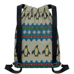 Xmas Penguin Pattern Print Drawstring Backpack