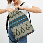 Xmas Penguin Pattern Print Drawstring Backpack