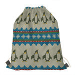 Xmas Penguin Pattern Print Drawstring Bag